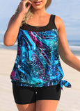 Starry Night Print Tie Side Plus Size Tankini Set