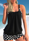 Polka Dot Wide Strap Blouson Tankini Set