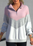 Zipper Pink Contrast Long Sleeve Sweatshirt