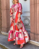 Red print long sleeve dress