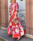 Red print long sleeve dress