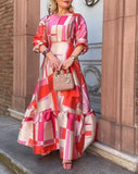 Red print long sleeve dress