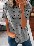 Short Sleeve Scoop Neck Polka Dot Graphic Top