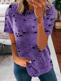 Short Sleeve Scoop Neck Polka Dot Graphic Top