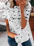 Short Sleeve Scoop Neck Polka Dot Graphic Top