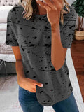 Short Sleeve Scoop Neck Polka Dot Graphic Top