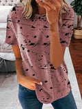 Short Sleeve Scoop Neck Polka Dot Graphic Top