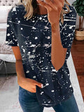 Short Sleeve Scoop Neck Polka Dot Graphic Top