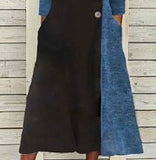 Blue Black 3/4 Sleeve A Line Midi Dress