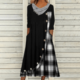 Grid Long Sleeves Long Maxi Dress