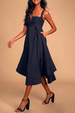 Chic Empire Waist Strap Deep Navy Midi Dress