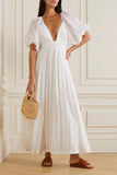 Pleated Pointelle-knit Cotton Maxi Dress