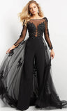 Black Lace Bodice Long Sleeve Evening Jumpsuit