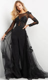 Black Lace Bodice Long Sleeve Evening Jumpsuit