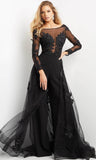 Black Lace Bodice Long Sleeve Evening Jumpsuit