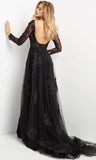 Black Lace Bodice Long Sleeve Evening Jumpsuit