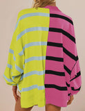 Striped Oversized Crew Neck Colorblock Knit Top (Buy 2 Get Free Shipping)