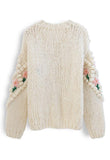 STITCH FLORAL DIAMOND POM-POM HAND KNIT CARDIGAN