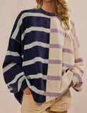 Striped Oversized Crew Neck Colorblock Knit Top (Buy 2 Get Free Shipping)