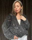 Gray Sequin Knit Cardigan