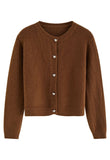 HEART-SHAPE BUTTON CROPPED KNIT CARDIGAN IN BROWN