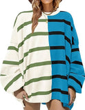 Striped Oversized Crew Neck Colorblock Knit Top (Buy 2 Get Free Shipping)