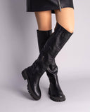 Black Comfort Side Zipper Long Flat Boots