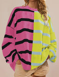 Striped Oversized Crew Neck Colorblock Knit Top (Buy 2 Get Free Shipping)