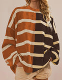 Striped Oversized Crew Neck Colorblock Knit Top (Buy 2 Get Free Shipping)