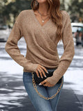 Khaki Plain V-Neck Sweater