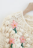 STITCH FLORAL DIAMOND POM-POM HAND KNIT CARDIGAN