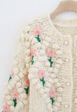 STITCH FLORAL DIAMOND POM-POM HAND KNIT CARDIGAN