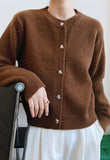 HEART-SHAPE BUTTON CROPPED KNIT CARDIGAN IN BROWN