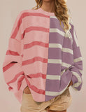 Striped Oversized Crew Neck Colorblock Knit Top (Buy 2 Get Free Shipping)