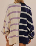 Striped Oversized Crew Neck Colorblock Knit Top (Buy 2 Get Free Shipping)