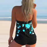 Colorful Print Black Wide Strap Tankini Set