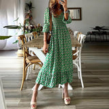 Green Print Panel Dress