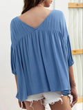 V-Neck Loose Casual Pleated Short Sleeve Top