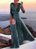 Youthful 3/4 Sleeve V-Neck Maxi Dress