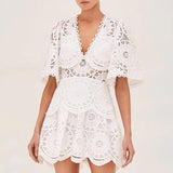 Lace Trim Embroidered Cutout Dress