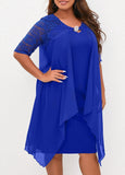 Royal Blue Plus Size Lace Stitching Dress