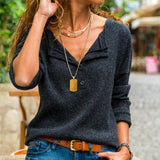 Solid Round Neck Button Sweater