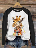 Animal Print Round Neck Long Sleeve Sweatshirt