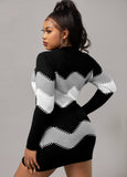 Mock Neck Long Sleeve Chevron Pattern Sweater Dress