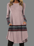 V-Neck Long Sleeve Ethnic Retro Dress