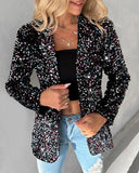 Long Sleeve Shawl Neck Sequin Blazer