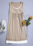 Khaki Sleeveless Button Front Smocked Twofer Mini Dress