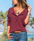 Solid Round Neck Button Sweater