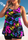 Black Plus Size Graffiti Print Tankini Set