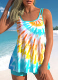 Ombre Cyan Tie Dye Print Swimdress and Shorts